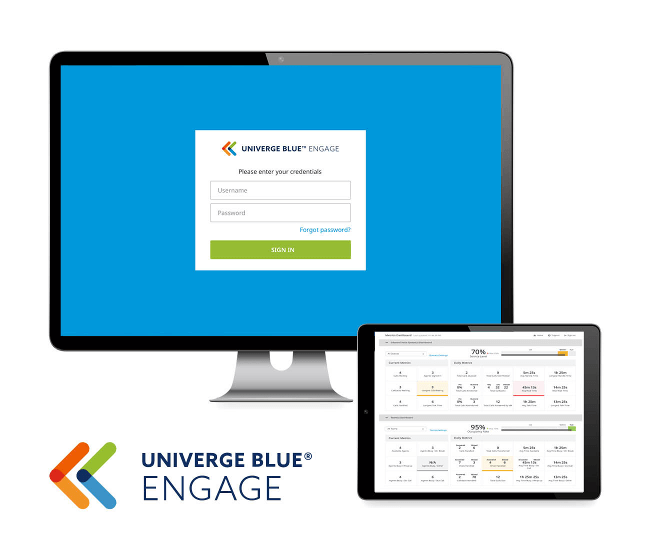 NEC Univerge Blue Engage desktop and mobile screen representations