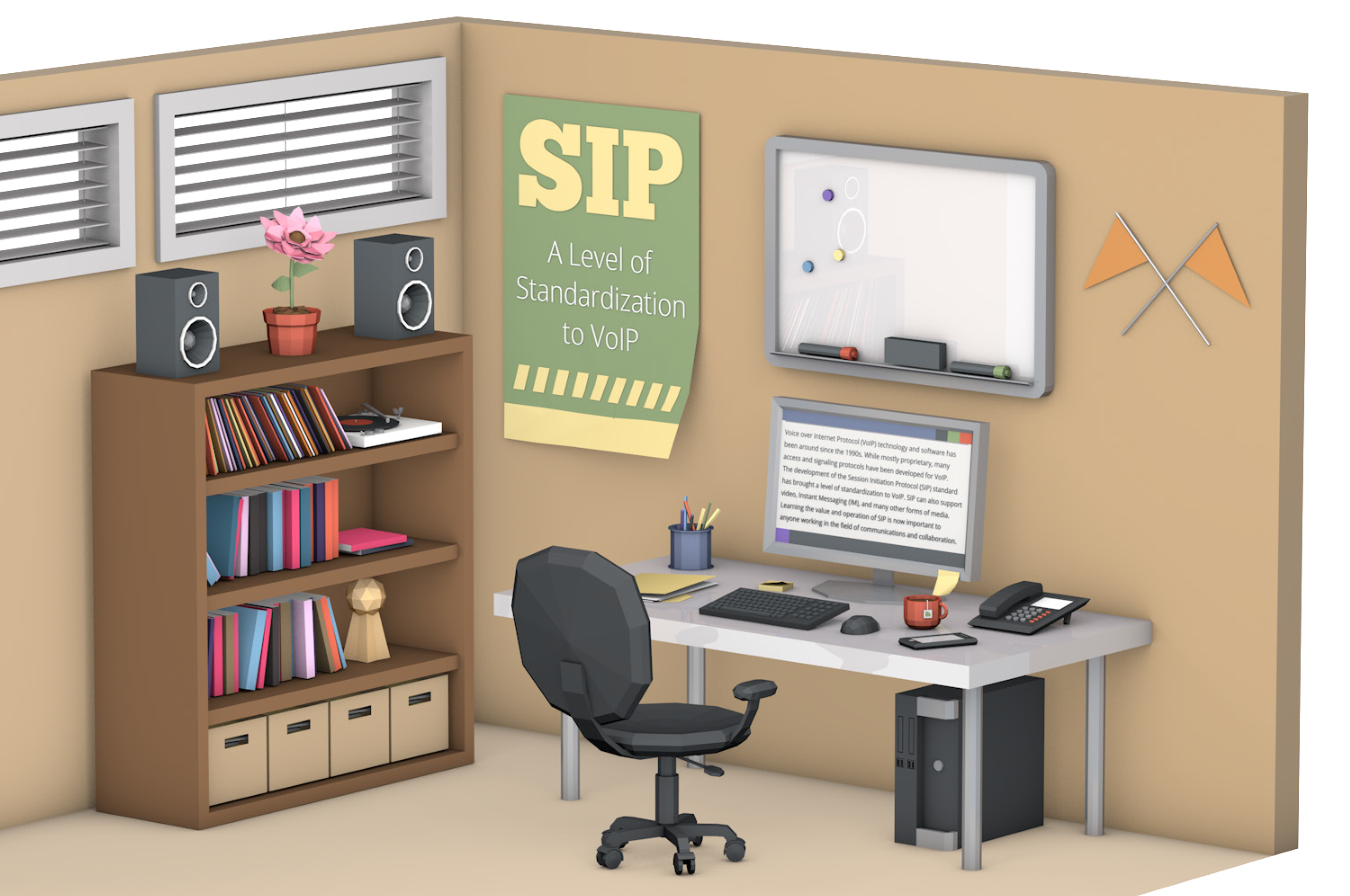 Office with SIP poster on the wall