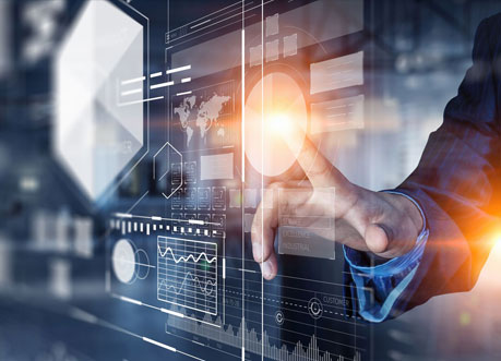 Man working on digital technology chart