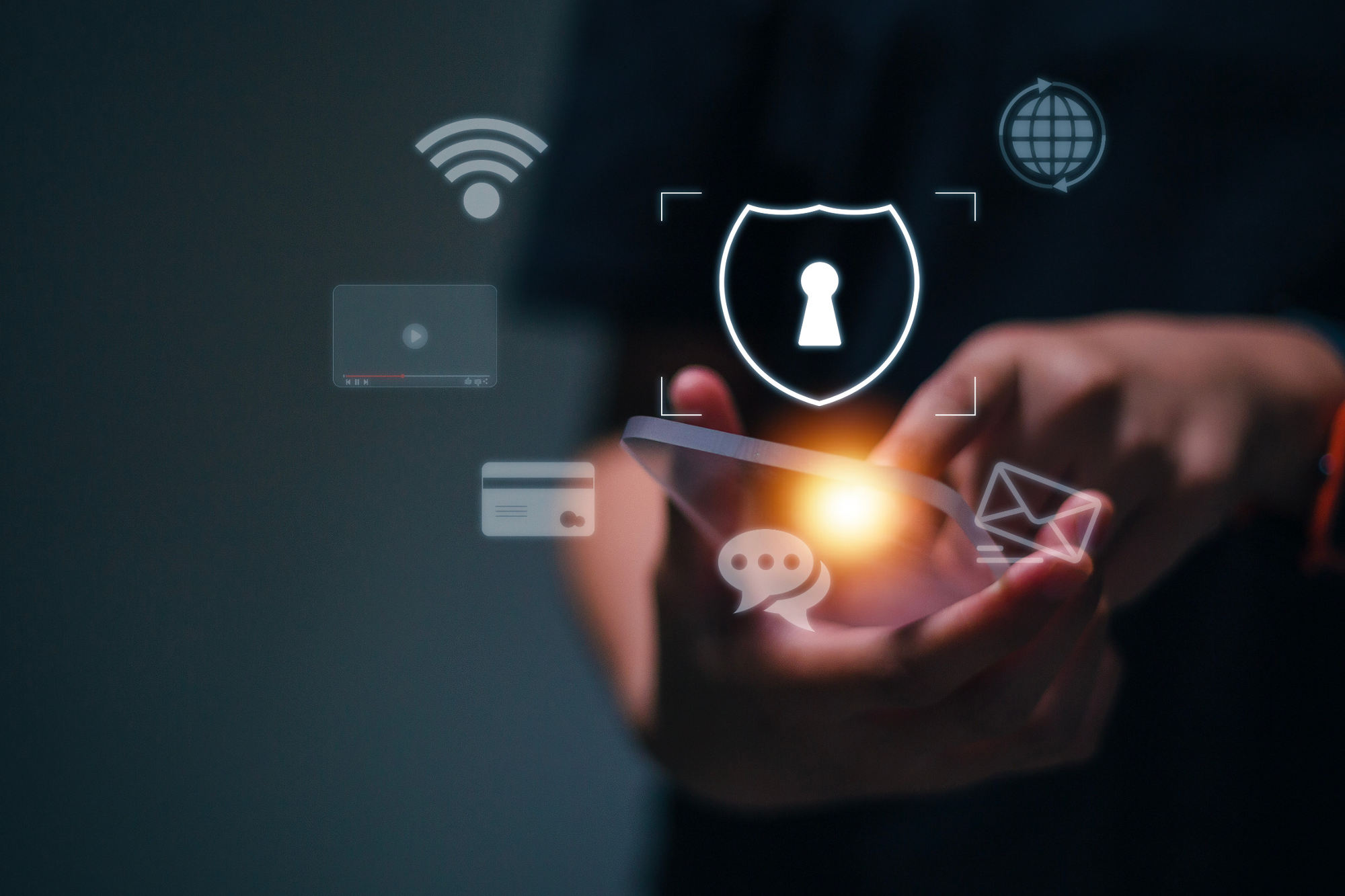 Concept of mobile device being used while displaying a lock icon