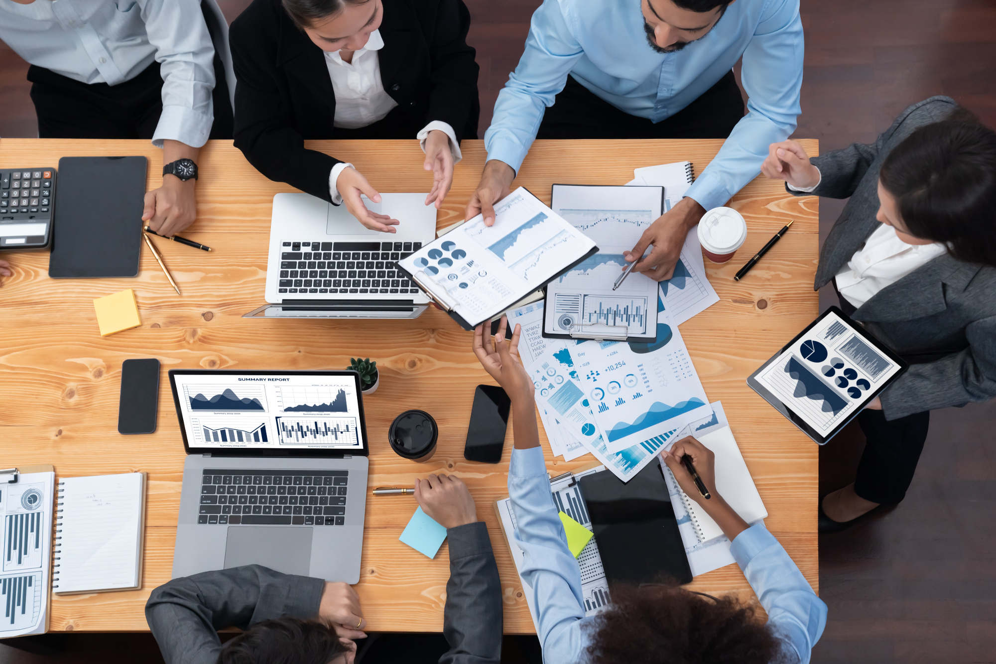 Top down panorama view of a business presentation